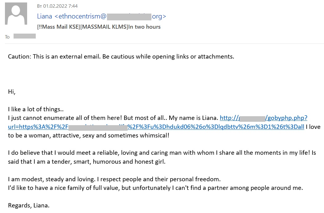 Ένα παράδειγμα από ένα μήνυμα ηλεκτρονικού ταχυδρομείου που περιέχει σύνδεσμο phising