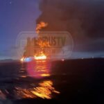 Φωτιά βόρεια της Ερεικούσας, σε πλοίο με προορισμό την Ιταλία © epirus-tv-news.gr