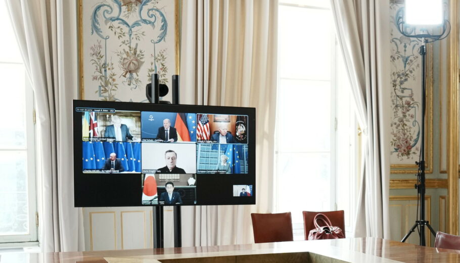 Οι ηγέτες της G7 κατά τη διάρκεια μιας βιντεοδιάσκεψης για την Ουκρανία © EPA/Thibault Camus / POOL MAXPPP OUT