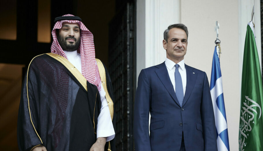 Ο Πρίγκιπας Διάδοχος του Θρόνου της Σαουδικής Αραβίας, Mohammed bin Salman bin Abdulaziz Al Saud και ο Κυριάκος Μητσοτάκης © Γραφείο Τύπου Πρωθυπουργού
