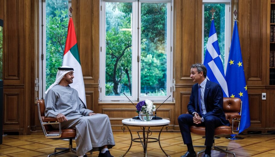 Συνάντηση του Πρωθυπουργού Κυριάκου Μητσοτάκη με τον Πρόεδρο των Ηνωμένων Αραβικών Εμιράτων Σεΐχη Mohamed bin Zayed Al Nahyan © Eurokinissi