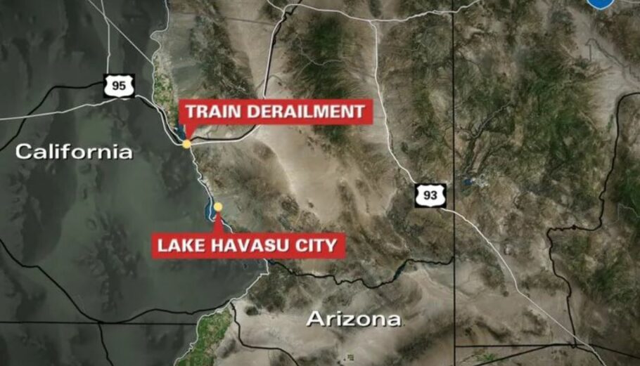 Xάρτης που δείχνει το σημείο που εκτροχιάστηκε το τρένο στην Αριζόνα @ Printscreen
