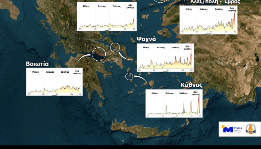 Σύνοψη των μεγαλών δασικών πυρκαγιών μεταξύ 17 - 22 Αυγούστου 2023 στην Ελλάδα©meteo
