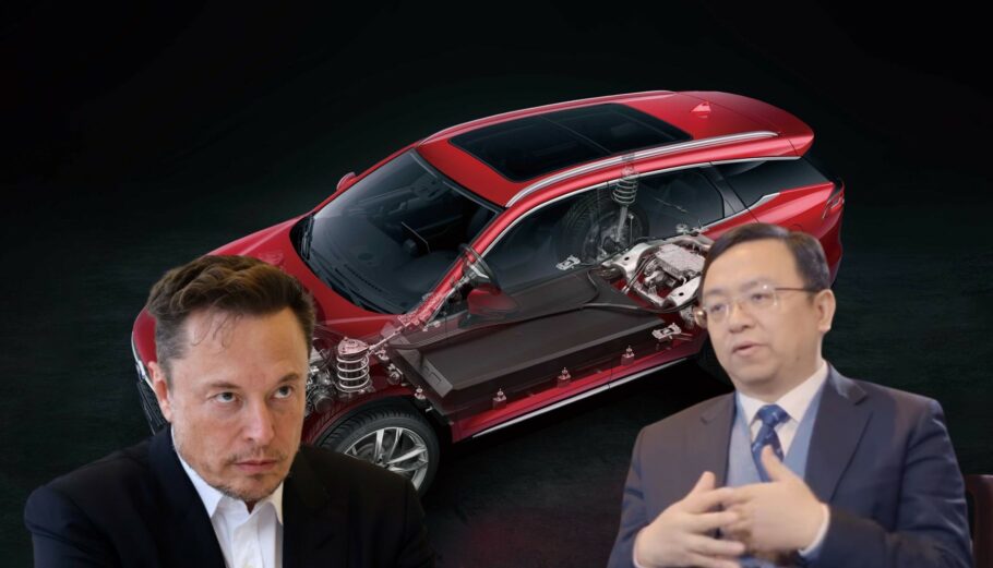 O CEO της Tesla, Έλον Μασκ και ο CEO της BYD, Chuan-Fu Wang © BYDEurope/youtubeprintscreen/EPA/LUDOVIC MARIN/powergame.gr