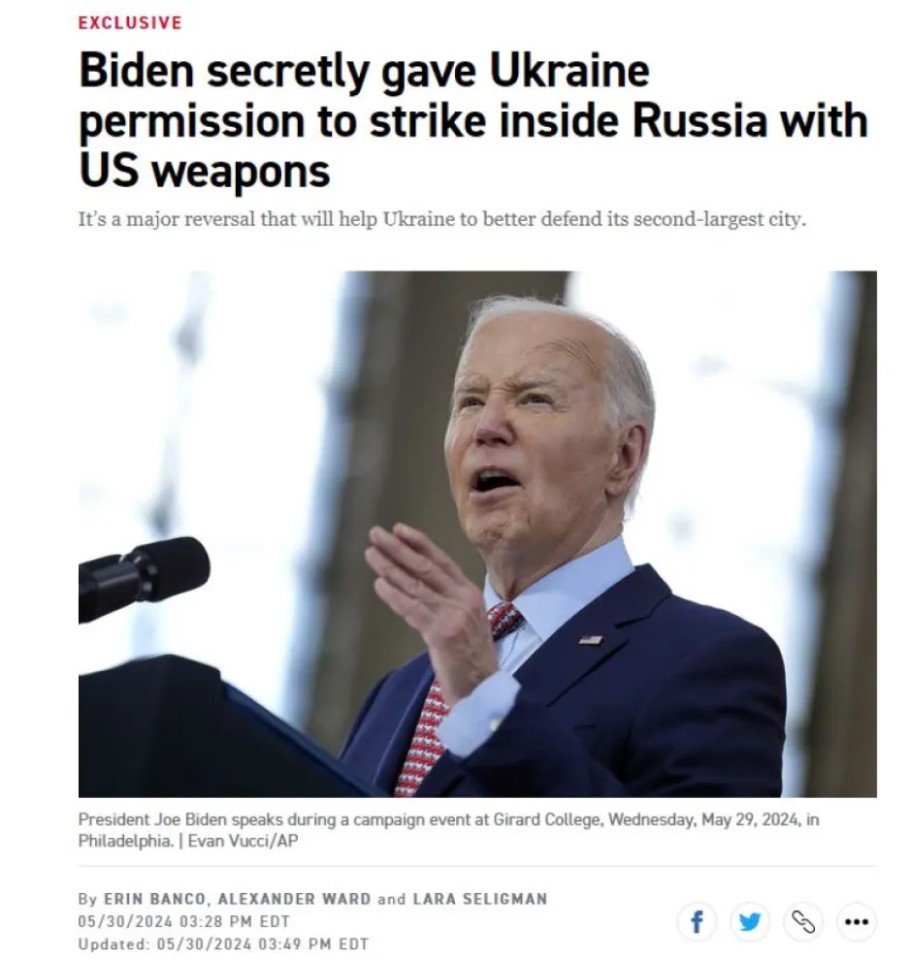 Το δημοσίευμα του Politico για τον Μπάιντεν, την Ουκρανία και τα αμερικανικά όπλα © Politico
