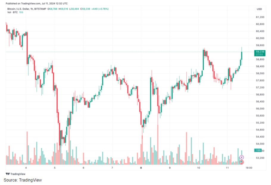 Διάγραμμα με την πορεία του bitcoin στην αγορά crypto © Trading View 