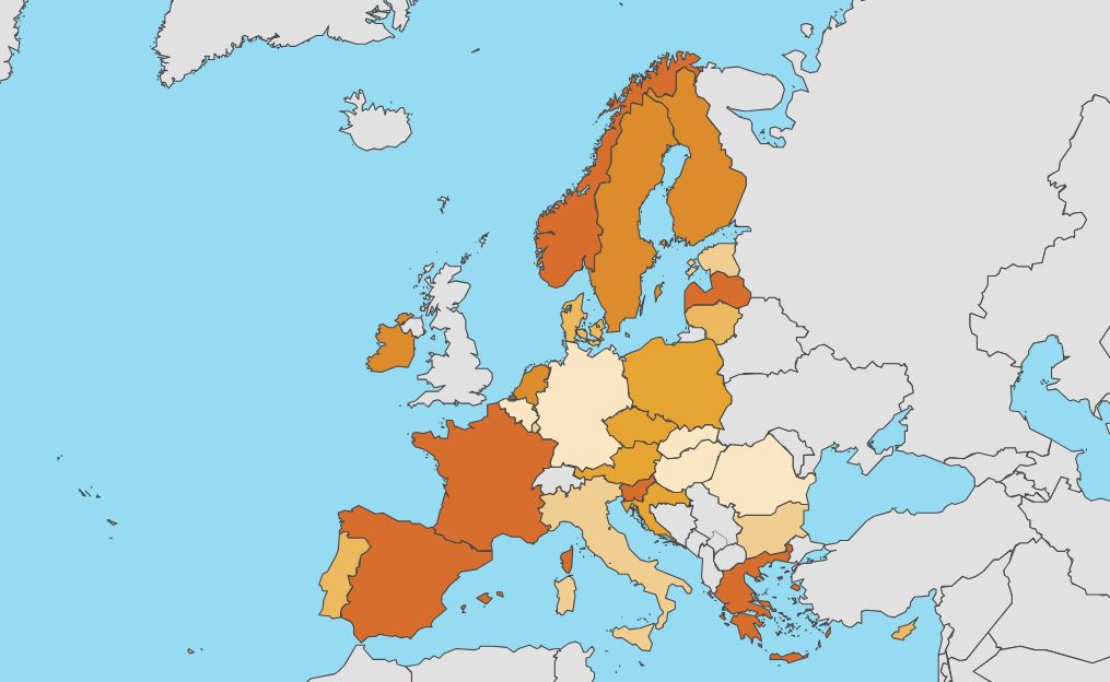 Με το έντονο πορτοκαλί οι χώρες που οι πολίτες τους δυσκολεύτηκαν να νοικιάσουν σπίτι το 2023 © Eurostat