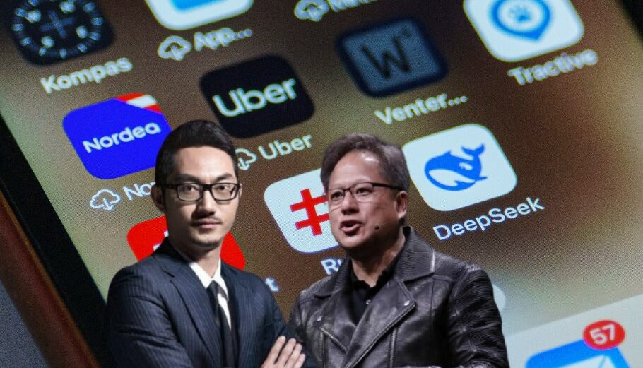 O Λιάνγκ Γουένφενγκ, CEO της DeepSeek και ο CEO της Nvidia, Jensen Huang © EPA/RITCHIE B. TONGO © x.com/DEEPSEEKCEO1/EPA/ANDY RAIN//Powergame.gr